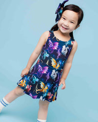 Baby Kids Bamboo Pajamas — Dragon My Heart Sleeveless Twistback Dress — Image 1