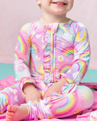 Baby Kids Bamboo Pajamas — Dream in Color Convertible Ruffle Romper — Image 1