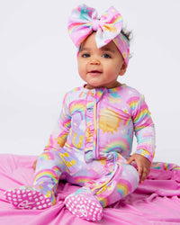 Baby Kids Bamboo Pajamas — Dream in Color Ruffle Footie — Image 1