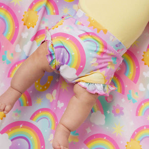 Baby Kids Bamboo Pajamas — Dream in Color Ruffled Bummies — Image 1