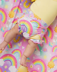 Baby Kids Bamboo Pajamas — Dream in Color Ruffled Bummies — Image 1