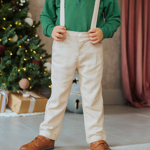 Baby Kids Bamboo Pajamas — Bamboo Linen Suspenders - Oat — Image 1