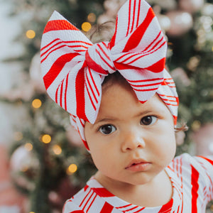Baby Kids Bamboo Pajamas — Candy Cane Biggie Bow — Image 3