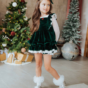 Baby Kids Bamboo Pajamas — Emerald Velvet Tiered Dress & Shorts Set — Image 1