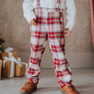 Baby Kids Bamboo Pajamas — Bamboo Linen Pants with Suspenders - Plaid — Image 1