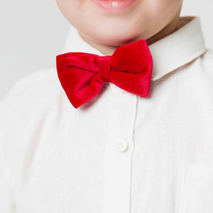 Baby Kids Bamboo Pajamas — Ruby Velvet Bow Tie — Image 1
