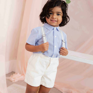 Baby Kids Bamboo Pajamas — Bamboo Linen Suspender Shorts — Image 1