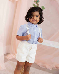 Baby Kids Bamboo Pajamas — Bamboo Linen Suspender Shorts — Image 1