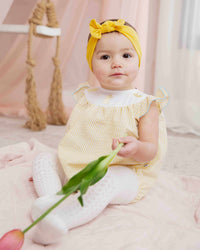 Baby Kids Bamboo Pajamas — Yellow Seersucker Bunny Seersucker Bubble — Image 1