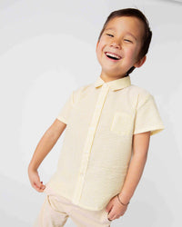 Baby Kids Bamboo Pajamas — Yellow Seersucker Short Sleeve Button Down Shirt — Image 1
