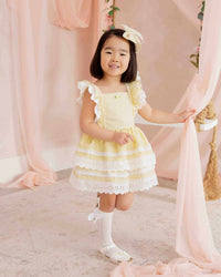 Baby Kids Bamboo Pajamas — Yellow Seersucker Tiered Ruffle Dress — Image 1