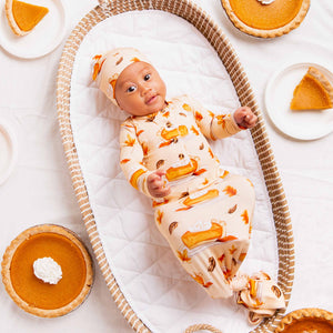 Baby Kids Bamboo Pajamas — Easy As Pie Knotted Gown & Beanie Set — Image 1