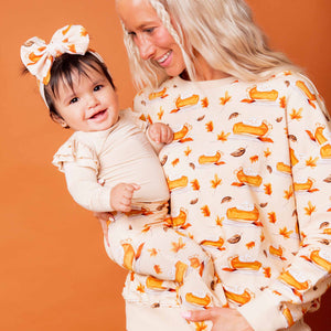 Baby Kids Bamboo Pajamas — Easy As Pie Women's Relaxed Crew Neck Sweatshirt — Image 1