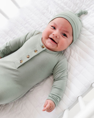 Bums & Roses - Baby & Kids Bamboo Pajamas - Eucalyptus Knotted Gown & Beanie Set - Image 1