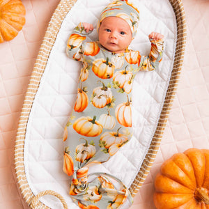 Baby Kids Bamboo Pajamas — Fall Era Knotted Gown & Beanie Set — Image 1