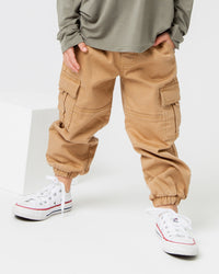 Baby Kids Bamboo Pajamas — Khaki Tan Cargo Pants — Image 1