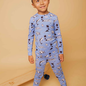 Baby Kids Bamboo Pajamas — Shark Week™ Feelin' Fin-tastic Long Sleeve Pajama Set — Image 1
