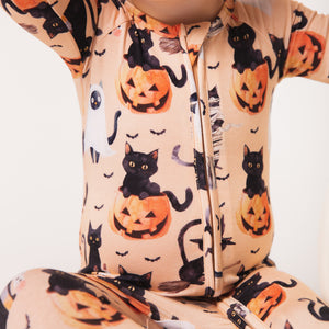 Baby Kids Bamboo Pajamas — Feline Spooky Convertible Romper — Image 1