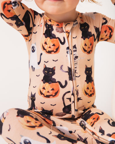 Baby Kids Bamboo Pajamas — Feline Spooky Convertible Romper — Image 1
