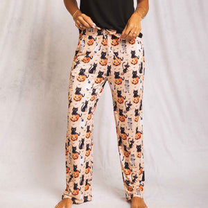 Baby Kids Bamboo Pajamas — Feline Spooky Women's Wide Leg Pants — Image 1
