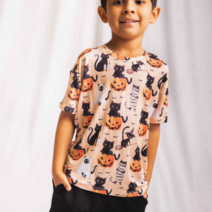 Baby Kids Bamboo Pajamas — Feline Spooky T-Shirt — Image 1