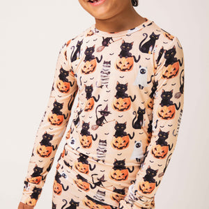 Baby Kids Bamboo Pajamas — Feline Spooky Long Sleeve Pajama Set — Image 1