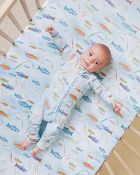 Baby Kids Bamboo Pajamas — Holy Carp Crib Sheet — Image 1