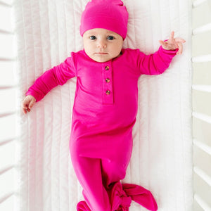 Flamingo Pink Knotted Gown & Beanie Set - Image 1 - Bums & Roses