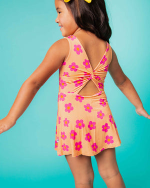 Baby Kids Bamboo Pajamas — Flower Child Sleeveless Twistback Dress — Image 1