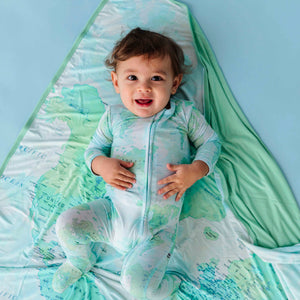 Baby Kids Bamboo Pajamas — For What It's Earth Bum Bum Blanket - Green — Image 1
