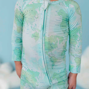 Baby Kids Bamboo Pajamas — For What It's Earth Convertible Romper - Green — Image 1