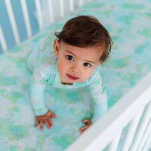 Baby Kids Bamboo Pajamas — For What It's Earth Crib Sheet - Green — Image 1