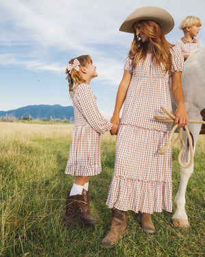 Baby Kids Bamboo Pajamas — Gingham Style Smocked Balloon Sleeve Dress — Image 14