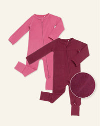 Baby Kids Bamboo Pajamas — Berry Cozy + Plum Pickin’ Ribbed Convertible Rompers Bundle — Image 1