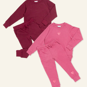 Baby Kids Bamboo Pajamas — Berry Cozy + Plum Pickin’ Jogger Sets Bundle — Image 1