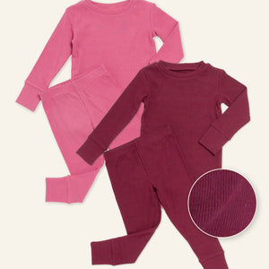 Baby Kids Bamboo Pajamas — Plum Pickin’ + Berry Cozy Ribbed Long Sleeve Pajama Sets Bundle — Image 1