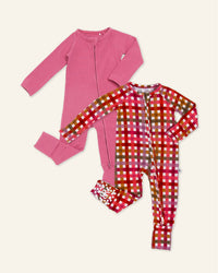 Baby Kids Bamboo Pajamas — Plum Pickin’ + Plaid It Cool Convertible Rompers Bundle — Image 1