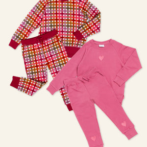 Baby Kids Bamboo Pajamas — Plum Pickin’ + Plaid It Cool Jogger Sets Bundle — Image 1