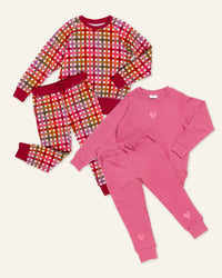 Baby Kids Bamboo Pajamas — Plum Pickin’ + Plaid It Cool Jogger Sets Bundle — Image 1