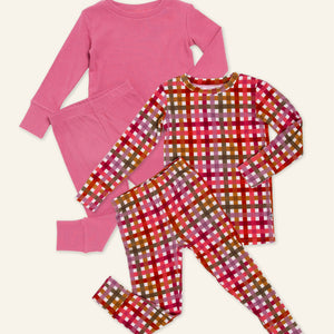 Baby Kids Bamboo Pajamas — Plaid It Cool + Plum Pickin’ Long Sleeve Pajama Set — Image 1