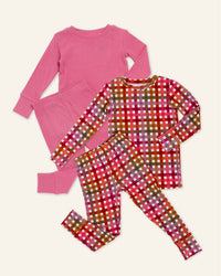 Baby Kids Bamboo Pajamas — Plaid It Cool + Plum Pickin’ Long Sleeve Pajama Set — Image 1