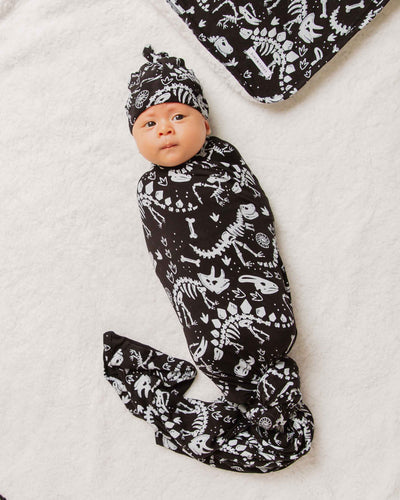 Baby Kids Bamboo Pajamas — Glow Extinct Swaddle & Beanie Set — Image 1