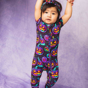 Baby Kids Bamboo Pajamas — Glow Getter Short Sleeve Romper — Image 1
