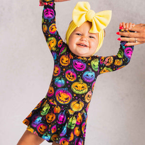 Baby Kids Bamboo Pajamas — Glow Hard or Glow Home Long Sleeve Ruffle Dress — Image 1