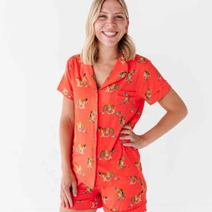 Baby Kids Bamboo Pajamas — Go Get 'Em Tiger Women's Collar Shirt & Shorts Set — Image 1