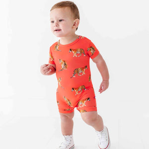 Baby Kids Bamboo Pajamas — Go Get 'Em Tiger Shortie Romper — Image 1