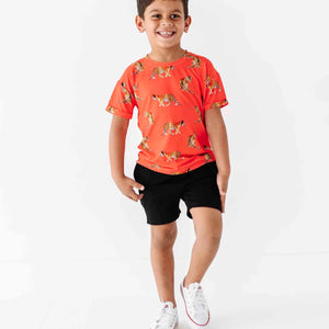 Baby Kids Bamboo Pajamas — Go Get 'Em Tiger Short Sleeve T-Shirt and Shorts Set — Image 1