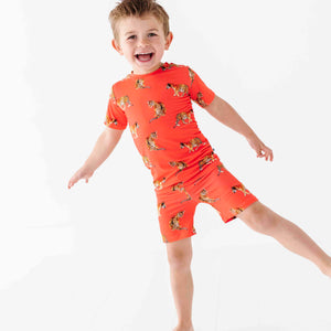 Baby Kids Bamboo Pajamas — Go Get 'Em Tiger Short Sleeve Two-Piece Pajama Short Set — Image 1