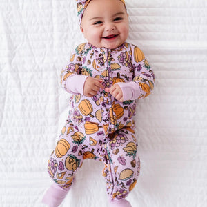 Bums & Roses - Baby & Kids Bamboo Pajamas - Gobble 'til You Wobble Convertible Ruffle Romper - Pink - Image 1