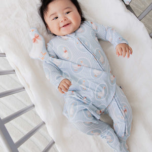 Baby Kids Bamboo Pajamas — Goose on the Loose Footie — Image 1